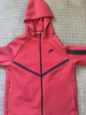 Nike tech Coral-Red Full Zip Hooded Jacket with Black Trim